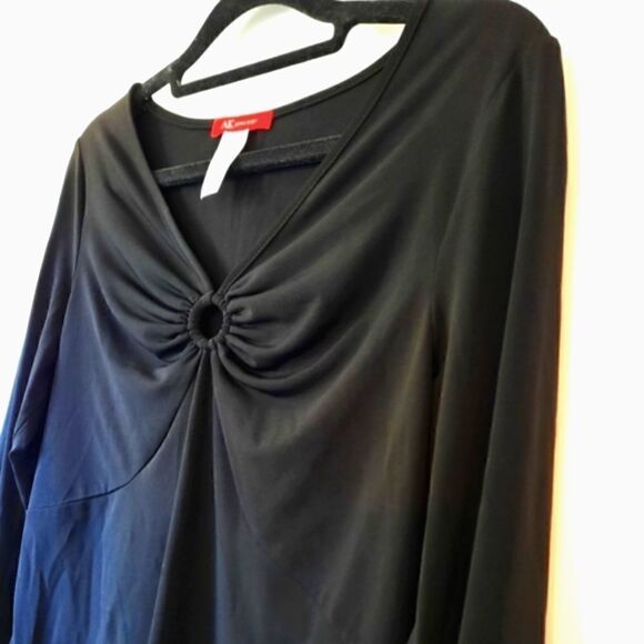 Anne Klein Ruched V Neck Long Sleeved Blouse Black - Picture 1 of 8
